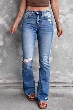 Look your best in these Coraline Raw Hem High Waist Flare Jeans! Crafted from a soft and stretchy material, these jeans hug your curves while providing maximum comfort. Featuring a unique raw hem and high waist fit, you'll be radiating confidence and style with every step. Turn heads in these must-have jeans! Model Info: Models are 5'7", Size 2, wearing smalls Fabric: 95% Polyester + 5% Spandex Sizes Hip Inseam Bottoms Trousers_Waist Outseam Relax Relax Relax Relax Relax 4 0.0 0.0 0.0 0.0 0.0 6 Distressed Flare Jeans, Cut Leggings, Womens Flare Jeans, Denim Pants Fashion, Moda Denim, Bleached Jeans, Womens Ripped Jeans, Denim Fashion Women, Denim Pants Women