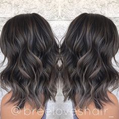 Choppy Wavy Shoulder-Length Shag Smokey Ash Brown Balayage, Hairstyles For Thick Wavy Hair, Gray Highlights, Ash Brown Balayage, Brown Hair Shades, Ash Brown Hair, Thick Wavy Hair, Balayage Hair Dark