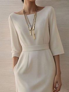 Classic Dresses For Women Classy, Grad Outfits, White A Line Dress, Mother Of Bride Outfits, Best Winter Outfits, Three Quarter Sleeve Dresses, Minimalist Wedding Dresses, Summer Elegant, Dressed To The Nines