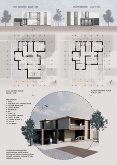 an architectural drawing shows the different sections of a house, including two levels and three floors