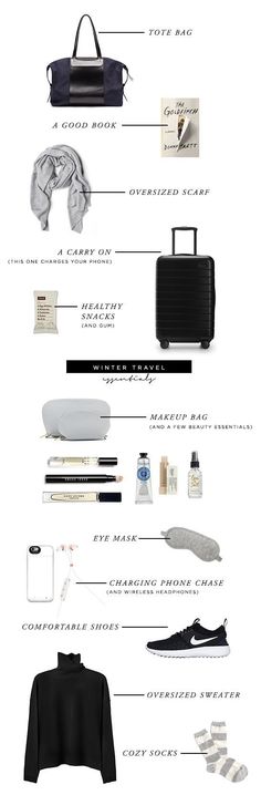 the contents of a travel bag are shown in this graphic style, including luggage and clothing