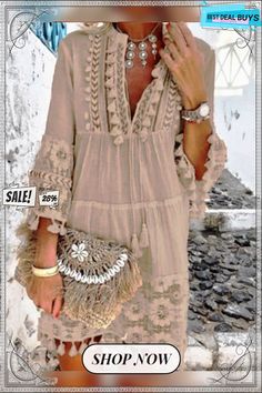 Women Summer 3/4 Sleeve V Neck Holiday Boho Dress Boho Theme, Summer 3, High Waist Dress, Mini Short, Short Mini Dress, Bohemian Dress, Types Of Dresses, Women's Fashion Dresses, Boho Dress