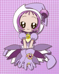 an anime character sitting on top of a purple flowered background with the caption's name