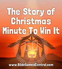 the story of christmas minute to win it with an image of two people in a manger