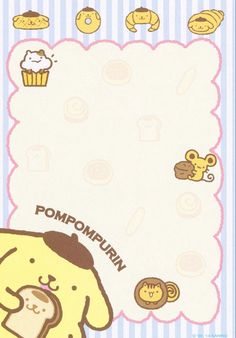 there is a poster with animals and donuts on the wall above it that says pompompunn