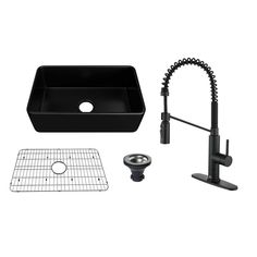 a sink and faucet are shown with the drain, strainer, grate