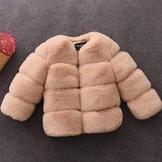 Khaki / 7 Thick Faux Fur Coat Girls Faux Fur Coat, Christmas Jacket, Snow Coat, Faux Fur Material, Family Christmas Pajamas, Coat Winter, Winter Kids, Baby Warmer