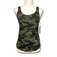 Nwt: Brand New With Tags! Army Green Camo-Print Racerback Tank Top. Ladies’ Size Xs Extra-Small, Runs Fitted And Stretchy. 100% Polyester. By Arizona. No Trades/Holds. Fitted Camouflage Sleeveless Top, Fitted Sleeveless Camouflage Top, Casual Camouflage Sleeveless Top, Casual Camouflage Tank Top For Summer, Sleeveless Camouflage Cotton Top, Casual Camouflage Tank Top, Neon Pink Tank Top, Lacy Tank Top, Jeans Tank Top