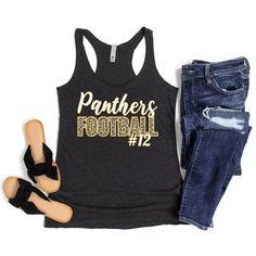 "Football Mom Tank Top, Custom Football Mom Shirt, Leopard Football Tee, Football Tank Top, Personalized High School Football Team Spirit Tee This leopard custom football tank top is soft, lightweight, and form-fitting with a flattering cut and raw edge seams for an edgy touch. Make it extra special by personalizing it with your favorite team name and player number. Perfect for those hot game days! HOW TO ORDER: Please leave your team or mascot name, jersey number, and font outline color in the Sleeveless Team Spirit Tops For College, Sports Tops With Team Name For Football Season, Sports Fan Apparel Tops For Football Season, Sleeveless Graphic Print Top For College, Customizable Tops For College Football Season, Team Spirit Workout Tops For Sports Season, Casual Workout Tops With Team Name, Sports Fan Tops With Name Print For Sports Season, Team Spirit College Tops With Name Print