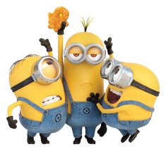 three cartoon minion characters are standing together