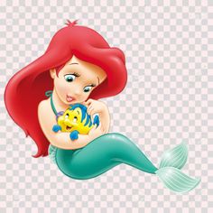 the little mermaid is holding a fish in her arms