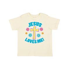 Easter Jesus Loves Me with Cross and Flowers Toddler T-Shirt are a great way for you to dress up your little one for the Easter celebrations this year! A toddler-soft cotton tee in look-at-me, big kid colors. 4.5 oz., 100% combed ringspun cotton. White is sewn with 100% cotton thread. Topstitched rib crew neck. Double-needle stitched sleeves and bottom hem. Shoulder-to-shoulder taping. Toddler T-Shirt. Size: 3T.  Gender: female. Flowers Gift, Girl T Shirt, Jesus Loves Me, Girls Toddler, T Shirts With Sayings, Quotes For Kids, Jesus Loves, Big Kid, Toddler Gifts