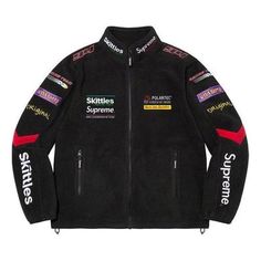 Supreme x Skittles x Polartec Jacket 'Black Multi-Color' SUP-FW21-327 Sporty Fitted Outerwear For Winter Sports, Black Racing Style Outerwear For Streetwear, Black Racing Outerwear For Sports, Black Racing Outerwear For Streetwear, Black Fitted Outerwear For Winter Sports, Fitted Black Outerwear For Winter Sports, Black Sporty Sport Coat For Streetwear, Winter Racing Sports Outerwear, Winter Streetwear Fitted Sport Coat