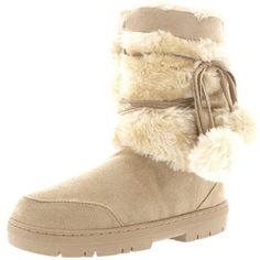 Womens Pom Pom Waterproof Winter Snow Boots - Beige - CK11ZVWLYBX - Women's Shoes, Boots, Mid-Calf  #MidCalf #Women's #Shoes # #Boots # #MidCalf Winter Beige Synthetic Boots, Cream Winter Outdoor Boots, Cream Synthetic Winter Boots, Cream Synthetic Boots For Winter, Winter Cream Synthetic Boots, Beige Waterproof Winter Boots, Winter Beige Waterproof Boots, Beige Insulated Winter Boots, Western Boot Outfit