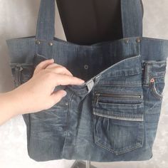 Jean Tote Bag, Cylinder Bag, Denim Crafts, Hobo Bags, Crossbody Tote Bag, Old Jeans, Brocade Fabric, Denim Bag, Crossbody Tote