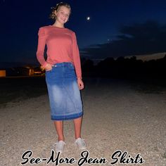 ALL SKIRTS · See-More Jean Skirts · Online Store Powered by Storenvy Blue Jean Skirts, Mid Length Denim Skirt, Modest Jean Skirts, Dressy Fashion Outfits, Modest Denim Skirts, Modest Wardrobe, Maxi Design, Jean Skirts, Fancy Frocks