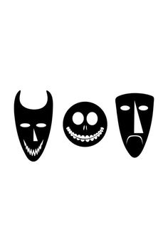 three masks with faces drawn on them