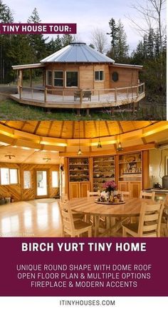 an advertisement for a tiny house tour with pictures of the inside and outside rooms in it