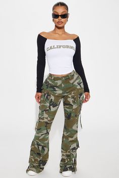 Available In Olive/combo. Flare Pant Mid Rise Button & Zip Closure Zipper Detail Faux Welt Back Pockets Cargo Pockets Studded Strap Detail Camo Print Stretch 33" Inseam Disclaimer: Due To The Specialized Wash And Print Process, Each Garment Is Unique. 98% Cotton 2% Spandex Imported | Do You Mind Camo Flare Pant in Olive Green size Small by Fashion Nova Screen Printing Process, Camo Outfits, Cali Girl, Flare Pant, Sweater Jumpsuit, Off Shoulder Top, Winter Fits, Off Shoulder Tops, Bottom Clothes