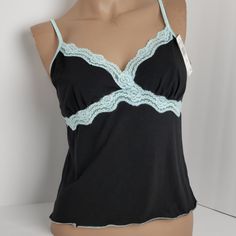 Color Is Black With Light Blue Lace Made Of Cotton And Polyester Very Soft Adjustable Straps Bust Is 32 And Looks Like An A Cup Tag Says Xl But More Like A Small Rn#97371 Brand New Black Sleepwear With Lace Trim And Spaghetti Straps, Blue Cotton Sleepwear With Lace Trim, Black Nightgown With Lace Trim And Spaghetti Straps, Black Lace Trim Summer Nightgown, Black V-neck Sleepwear With Lace Trim, Lace Making, Blue Lace, Women's Intimates, Adjustable Straps