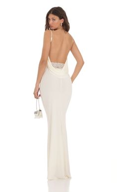 Mira Lace Open Back Maxi Dress in White | LUCY IN THE SKY Elegant Strappy Backless Dress For Evening, Elegant Lined Dress With Strappy Back, Fitted Strappy Maxi Dress For Evening, Elegant Strappy Maxi Dress For Party, Fitted Maxi Dress With Delicate Straps For Evening, Fitted Slip Dress With Delicate Straps And Halter Neck, Elegant Fitted Strappy Maxi Dress, Elegant Fitted Strappy Slip Dress, Evening Dresses With Built-in Bra And Strappy Design