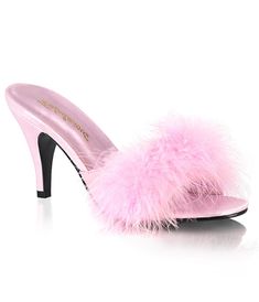 Pink Satin & Marabou Feather Peep Toe Amour Heel Slipper - Unique Vintage - Womens, SHOES, HEELS Pink Fuzzy Heels, Sleeping Beauty Wedding, Persona 2, Prom Pumps, Fuzzy Heels, Homecoming Shoes, Fluffy Shoes, Pink Wedding Shoes, Creepers Shoes