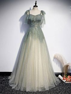 Prom Dress Green, Formal Prom Dresses Long, Beaded Formal Dress, Green Evening Dress, Prom Dress Evening, Long Formal Gowns, Green Tulle, Evening Dress Floor Length, Fantasy Dresses