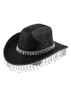 PRICES MAY VARY. The hat is made of soft material, light in weight, soft and comfortable, not easy to aging The design of fringed rhinestone decor can also add fashion to your daily wear, making you glitter in the crowd, and you will get many compliments Suitable for masquerade,disco party,rodeo,festival party,bride party,black party,etc. It is the perfect gift that you give to family, relatives and friends on holiday or anytime you want. Please kindly check the size chart in the production desc Silver Wide Brim Costume Hat With Adjustable Fit, Adjustable Rhinestone Hat Bands For Party, Adjustable Fedora Mini Hats For Party, Adjustable Party Hats With Rhinestones, Western Adjustable Costume Hats For Parties, Adjustable Party Fedora Mini Hats, Party Hats With Rhinestones And Short Brim, Adjustable Cap For Party, Adjustable Party Cap