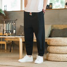 Men's Linen Pants Trousers Summer Pants Beach Pants Drawstring Elastic Waist Plain Comfort Outdoor Daily Holiday Linen / Cotton Blend Fashion Casual Black Wine Inelastic Casual Harem Pants With Relaxed Fit, Ankle-length, Casual Ankle-length Harem Pants For Loungewear, Casual Ankle-length Harem Pants, Non-stretch Harem Pants With Elastic Waistband For Leisure, Casual Solid Ankle-length Harem Pants, Casual Stretch Ankle-length Pants, Casual Loose Fit Ankle-length Harem Pants, Casual Ankle-length Bottoms For Loungewear, Casual Ankle-length Harem Pants With Elastic Waistband