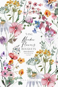 watercolor flowers and foliage clipart set