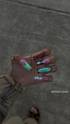 Hard Nails Long, Monsters Inc Acrylic Nails, Creative Nail Sets, Nail Designs Trippy, Pics To Show Off Nails, Doechii Nails, Hiphop Nails, Classy Nails Black Women, 2000 Nail Designs