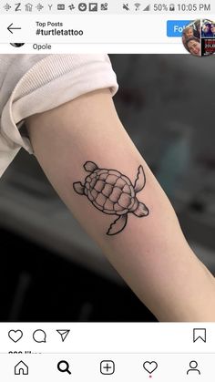 a small turtle tattoo on the arm