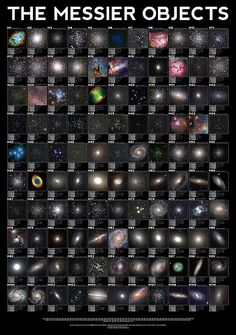 the messier objects poster is shown in black and white, with an image of many different