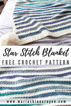 a crocheted blanket with text that reads star stitch blanket free crochet pattern