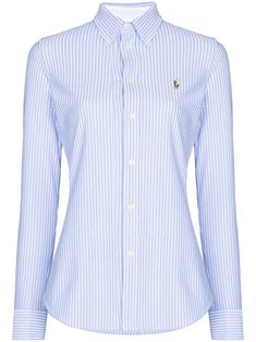 harbor blue cotton embroidered logo at the chest stripe print front button fastening classic collar long sleeves buttoned cuffs curved hem Ralph Lauren Shirt Women, Ralph Lauren Womens Clothing, Blue And White Shirt, Polo Women, Jacquard Shirt, Blue Striped Shirt, Polo Ralph Lauren Women, Ralph Lauren Logo, Ralph Lauren Women