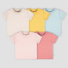 Baby boy and baby girl t-shirts are a versatile top that go with a wide variety of outfits. Great for keeping your little one cool in warmer weather and easy to layer with a jacket on cooler days, t-shirts are a wardrobe staple. Made primarily from cotton with spandex for a comfortable stretch around the neck, sleeves, and waist, these pullover tops make getting dressed easy. Our essentials have been independently certified with STANDARD 100 by OEKO-TEX® so that you don’t have to worry about har Soft-washed Crew Neck Tops For Playtime, Soft-washed Crew Neck T-shirt For Playtime, Playful Soft-washed Tops For Playtime, Pink Crew Neck Top For Playtime, Playful Short Sleeve Top, Basic Short Sleeve T-shirt For Playtime, Playtime Soft-washed White Tops, Playful Short Sleeve Tops For Everyday, Honest Baby Products