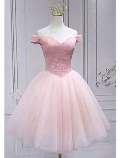 A-Line Homecoming Dresses Sparkle & Shine Dress Party Wear Knee Length Sleeveless Off Shoulder Tulle with Sequin Gaun Tulle, Prom Dress Off Shoulder, Pink Quince, Quince Decorations, Dama Dresses, Mini Homecoming Dresses, Tulle Homecoming Dress, Pink Party Dresses, Quinceanera Ideas