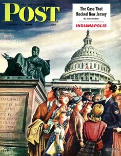 an old magazine cover with people standing in front of the capitol building and abraham lincoln statue