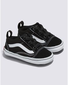 Vans | Infant Old Skool Crib Black/True White Shoes Black Lace-up Vans Canvas Shoes, Black Canvas Shoes With Laces For Spring, Black Slip-on Skate Shoes For Spring, Vans Casual Closed Toe Sneakers, Black Skate Shoes With Rubber Sole For Spring, Black Synthetic Skate Shoes For Spring, Black Closed Toe Sneakers For Spring, Black Synthetic Vans Skate Shoes, Black Synthetic Vans Sneakers