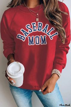 Olivia Mark - Premium French Terry Cotton Blend Pullover Sweatshirt with Eco-Friendly Green Tones Raglan Sleeve Sweatshirt, Blank Apparel, Reds Baseball, Style Basic, Sleeves Clothing, Fiery Red, Mom Sweatshirt, French Terry Fabric, Baseball Mom