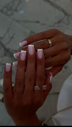 Basic Nail Ideas Short Square, Really Square Acrylic Nails, Small Nails Square, Sparkle Base French Tip, Glitter French Short Nails, Short Classy French Tip Nails, Plain Basic Nails, French Nail Manicure, Winter Nails With French Tip