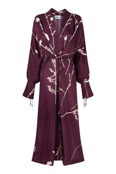 Limited Edition Kimono dress featuring long spaghetti straps to wrap around the waist, bell-shaped cuffs, V-collar, and a central peekaboo slit in the skirt. The Gobi Kimono has a loose adjustable fit. The model is 175 cm (5'9") tall and wears size S/M. Color: Burgundy / Aubergine Composition: 56% Rayon, 44% TENCEL™ Lyocell TENCEL™ is a trademark of Lenzing AG. TENCEL™ Lyocell is made from renewable wood sources, using a process that recycles 99% of all chemicals and water Do you have any questi Denim Hat, Silk Knit, Special Dresses, Kimono Dress, Versatile Dresses, Engineered Garments, Printed Dress, Cool Fabric, Swimwear Tops