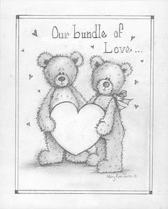 two teddy bears holding a heart with the words our bundle of love