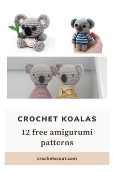 Crochet koalas. Koala Toy, Crochet Koala, No Sew Crochet, Crochet Sloth, No Sew, Amigurumi Free Pattern, Crochet Patterns Amigurumi, Amigurumi Crochet, Softies