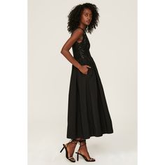 Black mikado (Sequin: 100% Polyester, Parachute: 100% Polyester). Hourglass. Sleeveless. V-neck. Back zipper closure. 49" from shoulder to hemline. Imported. Sequin V-neck Midi Evening Dress, Black V-neck Sequin Dress For Summer, Black V-neck Sequin Summer Dress, Black Embellished V-neck Sequin Dress, Luxury Black Midi Dress With V-neck Flattering Silhouette, Empire Waist Gown, Rent The Runway, Sequin Top, Closet Designs