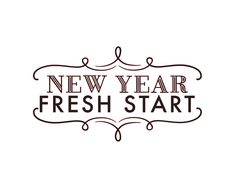 the new year fresh start logo is shown in brown and black on a white background