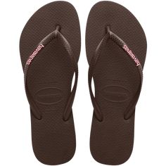 Dark Brown Slim Logo Pop Up Flip Flops Haviana Flip Flop, Haviana Flip Flops Outfits, Havana Flip Flops, Parent Dr, Flip Flops Havaianas, Sandals For Beach, Slim Logo, Cute Flip Flops, Kids Clogs