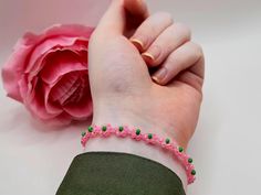 Description:  Made by handcrafted exquisite.   *Details Material: Pink and green seed beads, silver lobster lock, extendable chain, nylon string  Size: 8-inch bracelet with 2 inch chain (perfectly fit to any wrist size) Style: casual, trendy  *Features  - Beautiful bracelet suitable for farewell, school, college and weekend  - Makes a thoughtful and unique gift for friends and loved ones - comfortable for all-day wear -This bracelet adds a charm to your personality, and has a good effect on people.  *Happy Guarantee* Your satisfaction is our top priority, and we'll do our best to achieve it. Find more elegant beaded jewelry here!  https://www.etsy.com/listing/1639112778/beaded-ruby-bracelet "If you have any needs or questions, please contact me by messaging." THANK YOU SO MUCH,  Warm Regar Green Beaded Chain Bracelet For Gift, Green Beaded Chain Bracelets As A Gift, Green Beaded Chain Bracelet As Gift, Green Beaded Bracelet For Gift, Green Beaded Bracelet With Tiny Beads As Gift, Green Beaded Bracelet As Gift, Green Beaded Bracelets With Lobster Clasp As Gift, Green Tiny Beads Friendship Bracelets, Green Tiny Beads Friendship Bracelet As Gift