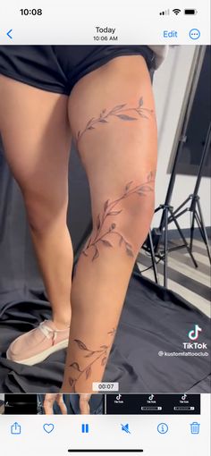 a woman's legs with tattoos on them, and an image of the bottom half of her leg