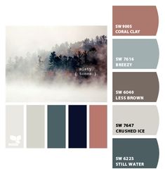 the color palette is shown in shades of gray, brown and white with trees on it